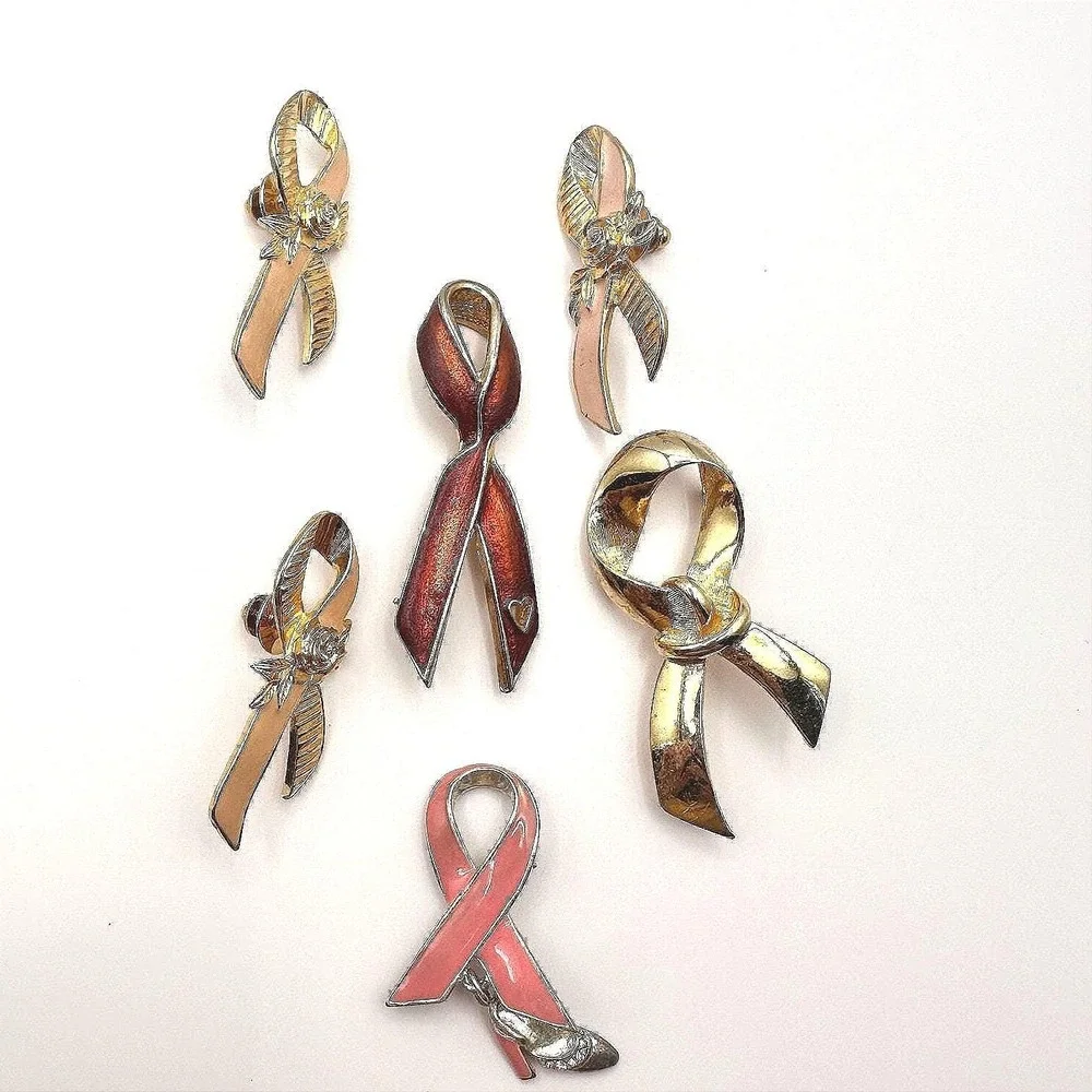 Vintage‎ 90s Awareness Ribbon Enamel Gold Tone Brooch Pins Set Classic Jewelry